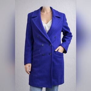 Vintage Blue Double Breasted Wool Coat – Unisex (Men's S/M, women's M/L)